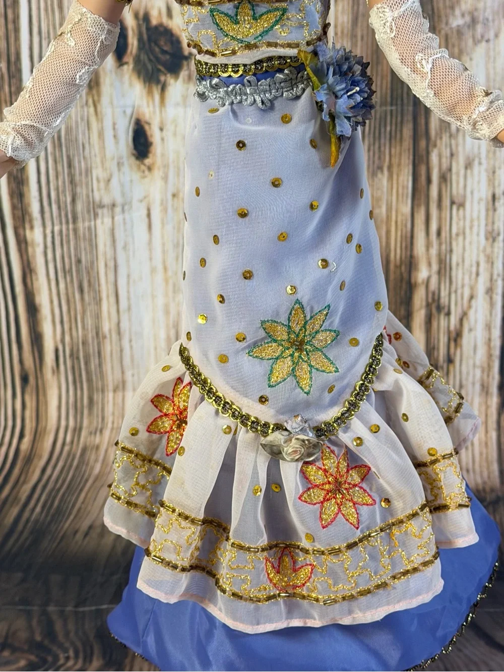 Vintage 1999 Katrina Lia Porcelain Artist Doll Victorian Blue & Gold Gown 18”